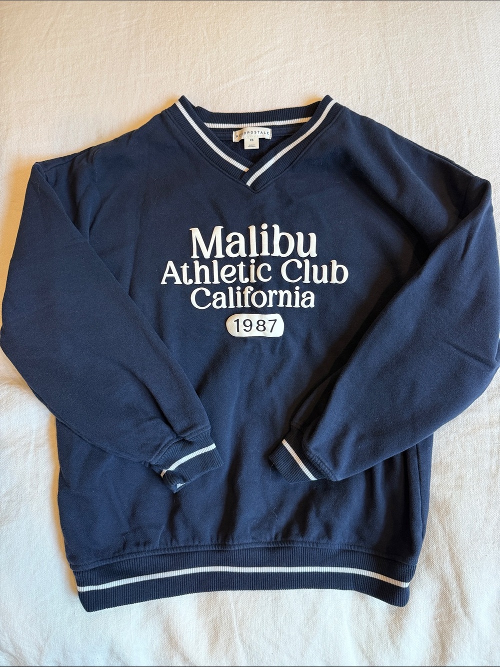 Aeropostale Navy Malibu Athletic Club V-Neck Sweatshirt